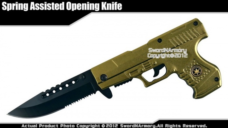 Special Forces P226 Style Spring Assisted Opening Knife Drop Point Serrated Gn
