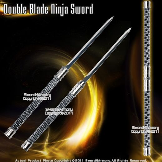 2 In 1 Black Double Bladed Ninja Sword Staff Spear Short