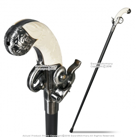 37" Flintlock Pistol Grip Style Handle Fantasy Cane Gentleman's Walking Stick