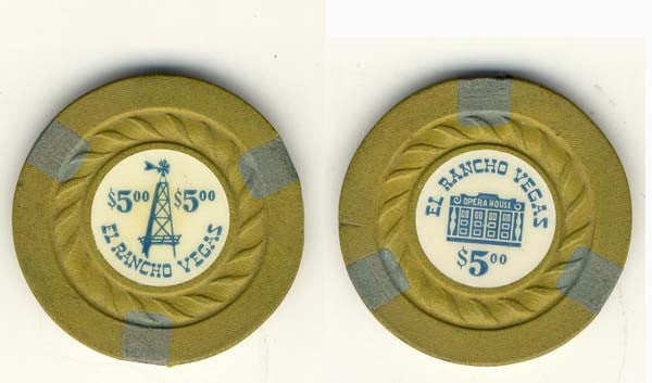 El Rancho Vegas Casino Las Vegas Nevada $5 Chip 1954