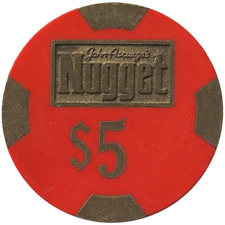 Nugget John Ascuaga Casino Sparks Nevada $5 Chip 1980s