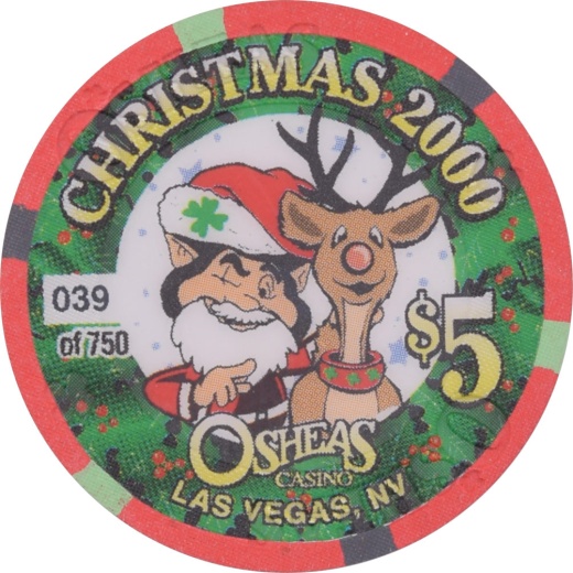 O'sheas Casino Las Vegas Nevada $5 Christmas Chip 2000