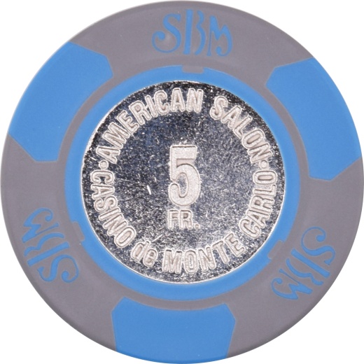 Societé Des Bains De Mer- Casino De Monte Carlo Monaco 5Fr Grey Chip