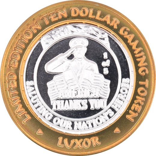 Luxor Casino Las Vegas Nevada "America Thanks You" $10 Silver Strike .999 Fine Silver 2002