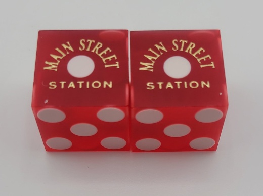 Main Street Station Las Vegas Nevada Used Pair Of Used Dice Gold Foil