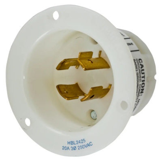 Hubbell HBL2425 AC Flanged Inlet NEMA L15-20 Male White