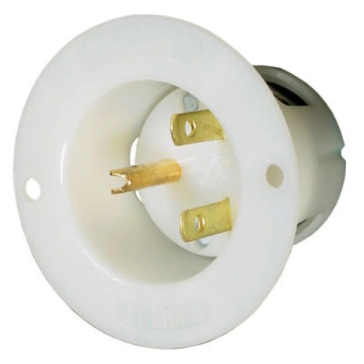 Hubbell HBL5678C AC Flanged Inlet NEMA 6-15 Male White