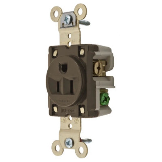 Hubbell HBL5261 AC Receptacle NEMA 5-15 Female Simplex Industrial Grade Brown