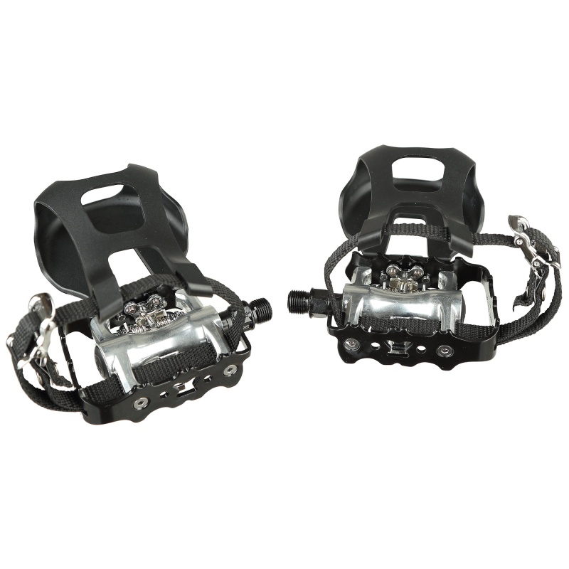 Bike Pedals, Combo Set With Speed Clip/Toe Clip/Straps, 9/16"