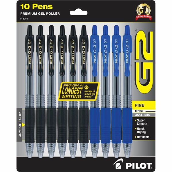 Pilot G 2 Retractable Gel Pens Fine Point 0.7 mm Clear Barrels