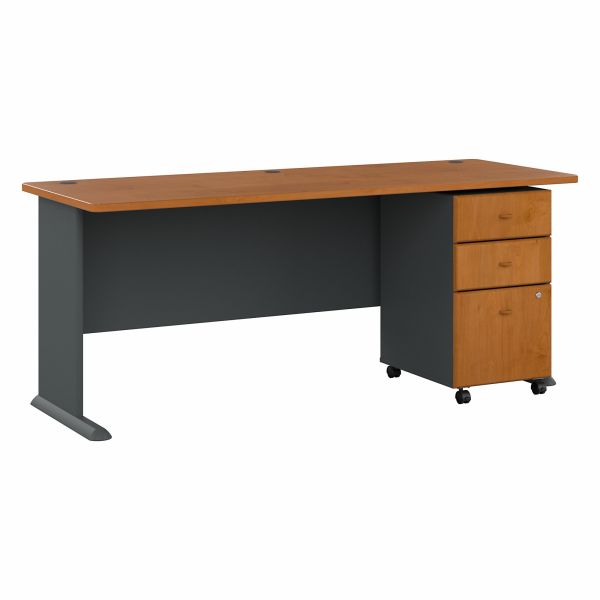 Bush Business Furniture Series A 72W Desk With Mobile File Cabinet In Natural  Cherry And Slate