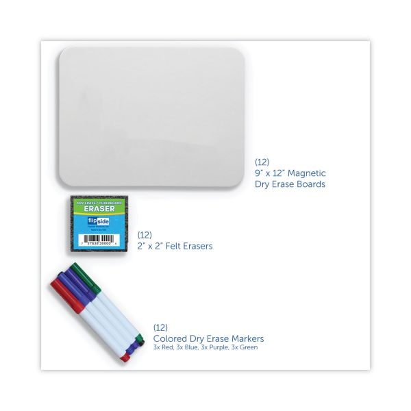 Flipside Dry Erase Board Set With Assorted Color Markers, 12 X 9, White Surface, 12/Pack