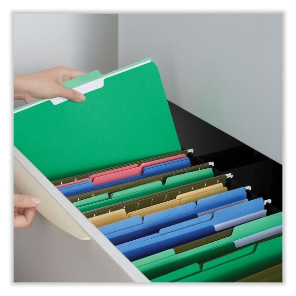 Universal Interior File Folders, 1/3-Cut Tabs: Assorted, Legal Size, 11-Pt Stock, Green, 100/Box