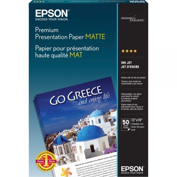 Epson Premium Matte Presentation Paper, 9 Mil, 13 X 19, Matte Bright White, 50/Pack