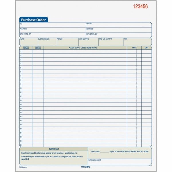Tops Purchase Order Book, Carbonless, 2 Parts, 8-1/2"X11"