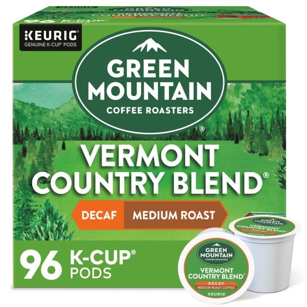 Green Mountain Coffee Vermont Country Blend Decaf Coffee K-Cups, Medium Roast, 96/Carton