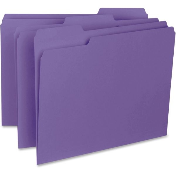 Business Source 1/3-Cut Colored Interior File Folders, Letter Size, Purple, Box Of 100 Folders