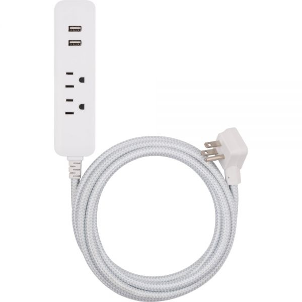 Cordinate 4-Outlet 16-Gauge Usb Extension Cord With Surge Protection, 10', Gray/White