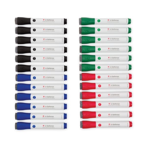 U Brands U-Defense Antimicrobial Dry-Erase Markers, Medium Bullet Tip, Assorted Colors, 24/Pack