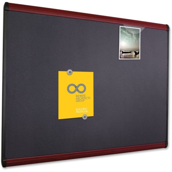 Quartet Prestige Plus Magnetic Fabric Bulletin Board, 48" X 36", Wood Frame With Mahogany Finish