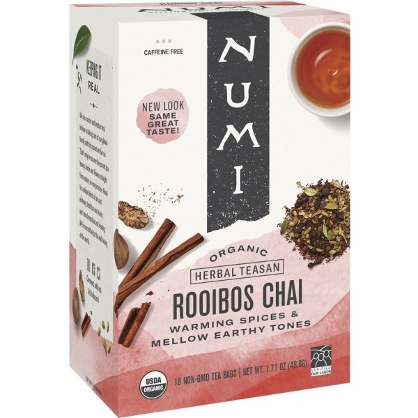 Numi Organic Teas And Teasans, 1.71Oz, Rooibos Chai, 18/Box