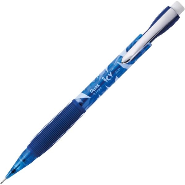 Pentel Icy Mechanical Pencil, 0.7Mm, #2 Lead, Blue/Transparent Barrel, Pack Of 12