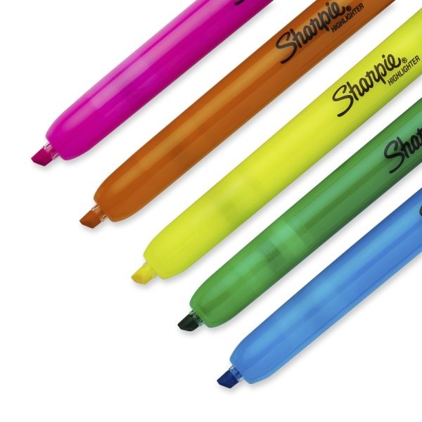 Sharpie Retractable Highlighters, Assorted Ink Colors, Chisel Tip, Assorted Barrel Colors, 5/Set