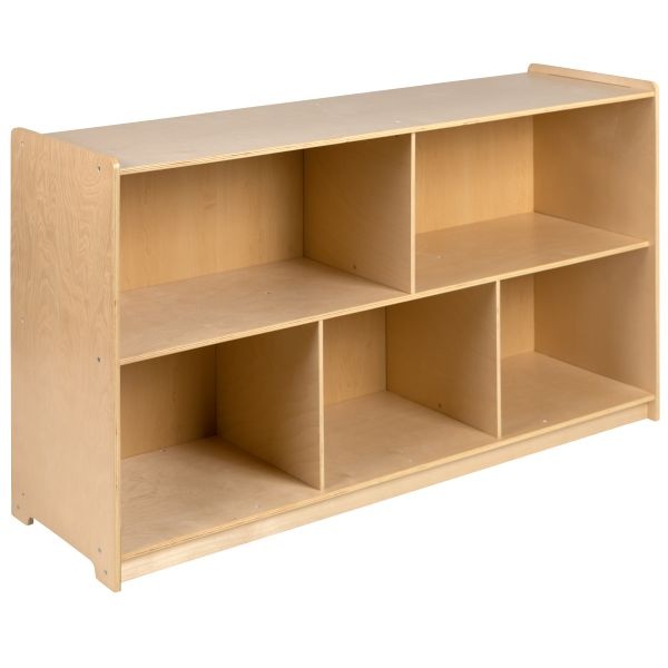 Hercules Wooden 5 Section School Classroom Storage Cabinet For Commercial Or Home Use - Safe, Kid Friendly Design - 30"H X 48"L (Natural)