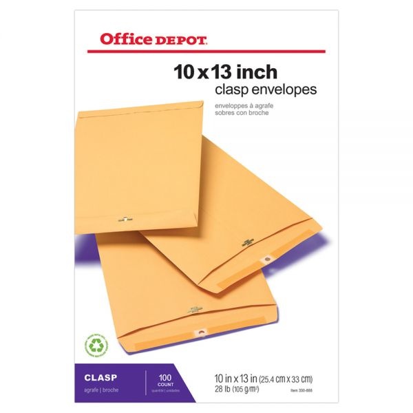 10"X 13" Manila Envelopes, Clasp Closure, Brown Kraft, Box Of 100