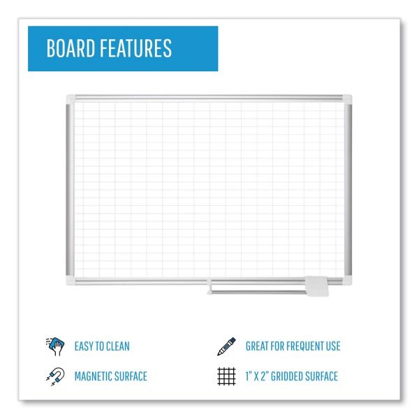 Mastervision Gridded Magnetic Steel Dry Erase Planning Board, 1 X 2 Grid, 72 X 48, White Surface, Silver Aluminum Frame