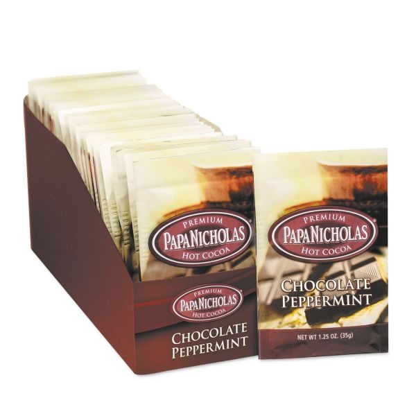 Papanicholas Coffee Premium Hot Cocoa, Chocolate Peppermint, 24/Carton