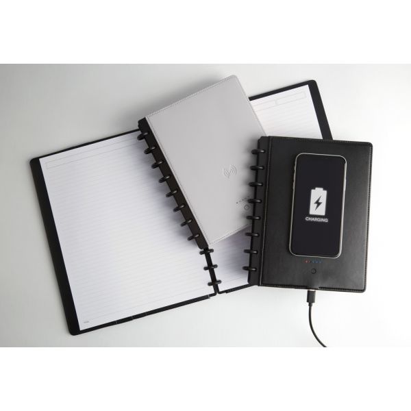 Tul Wireless/Wired Charging Discbound Notebook, Leather Cover, Letter Size, Gray
