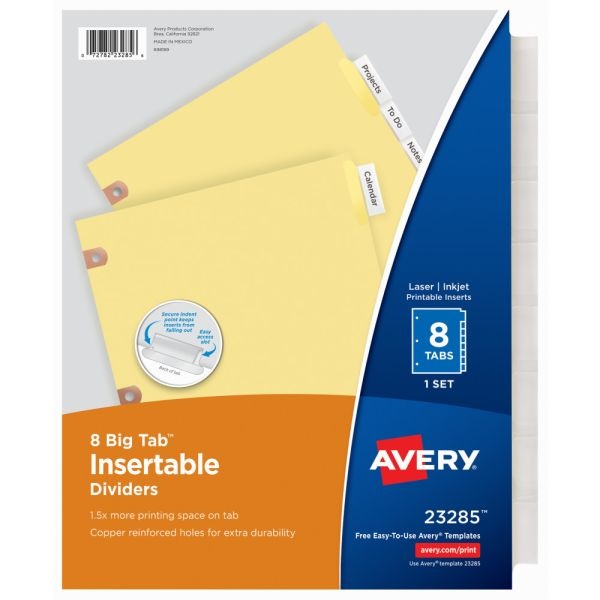 Avery Big Tab Insertable Dividers, Copper Reinforced, Buff/Clear, 8 1/2" X 11", 8-Tab