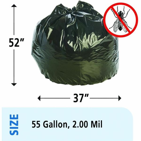 Stout Pest-Guard 2.00-Mil Insect Repellent Trash Bags, 55 Gallons, 37" X 52", Black, Box Of 65