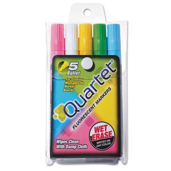 Quartet Glo-Writefluorescent Marker Five-Color Set, Medium Bullet Tip, Assorted Colors, 5/Set