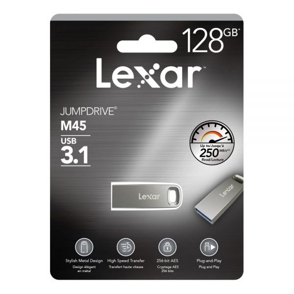 Lexar Jumpdrive M45 Usb 3.1 Flash Drive, 128Gb, Silver, Ljdm45-128Abslna