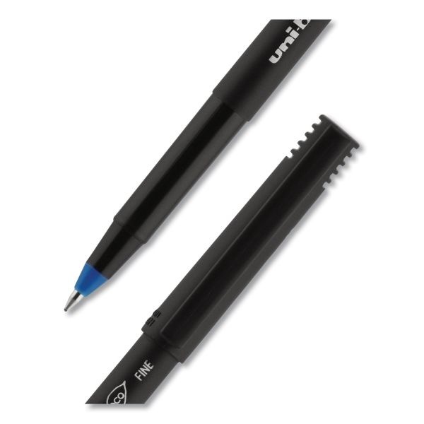 Uniball Onyx Roller Ball Pen, Stick, Fine 0.7 Mm, Blue Ink, Black/Blue Barrel, 72/Pack