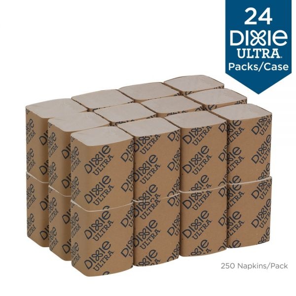Georgia-Pacific Dixie Ultra 2-Ply Interfold Napkin Dispenser Refills, 6 1/2" X 5", Brown, 250 Napkins Per Pack, Case Of 24 Packs