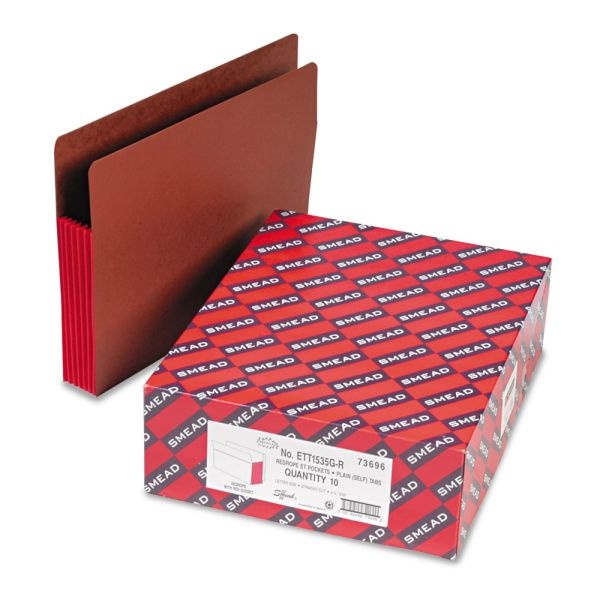 Smead Tuff Pocket Straight Tab Cut Letter Recycled File Pocket - Letter - 8 1/2" X 11" Sheet Size - 5 1/4" Expansion - Redrope - Red - Recycled - 10 / Box"