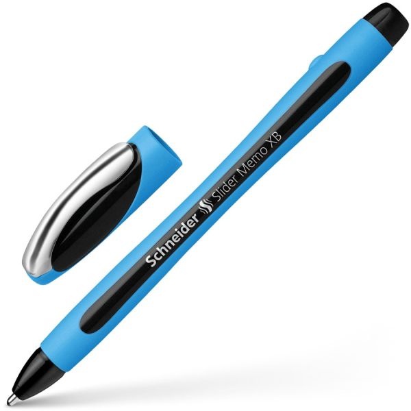 Slider Memo Xb Ballpoint Pen, Stick, Extra-Bold 1.4 Mm, Black Ink, Black/Light Blue Barrel, 10/Box