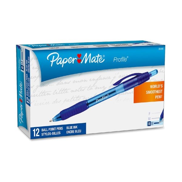Paper Mate Profile Ballpoint Pen, Retractable, Bold 1.4 Mm, Blue Ink, Blue Barrel, Dozen
