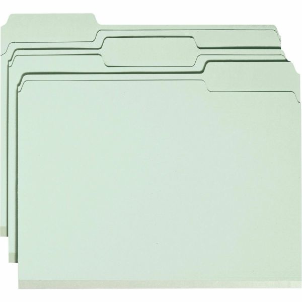 Smead Pressboard Fastener Folders With Safeshield Fasteners, 2" Expansion, Letter Size, 100% Recycled, Gray/Green, Box Of 25
