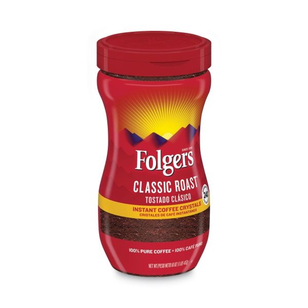 Folgers Instant Coffee Crystals, Classic Roast, Medium Roast, 16 Oz, 1 Each