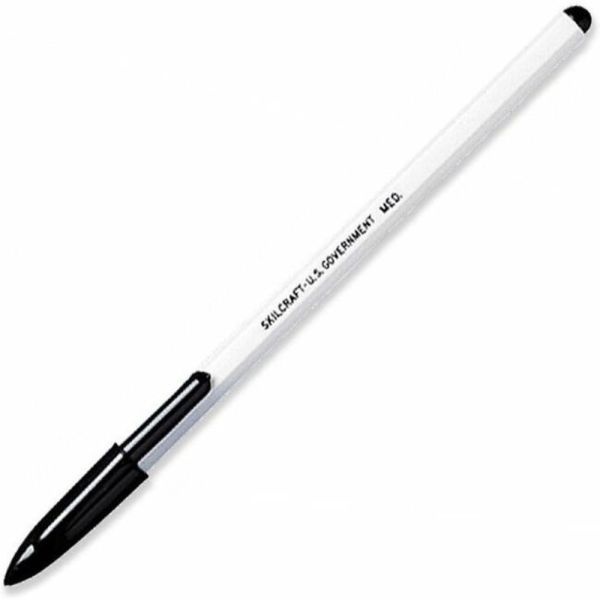 Skilcraft Ballpoint Pens, Medium Point, White Barrel, Black Ink, Pack Of 12