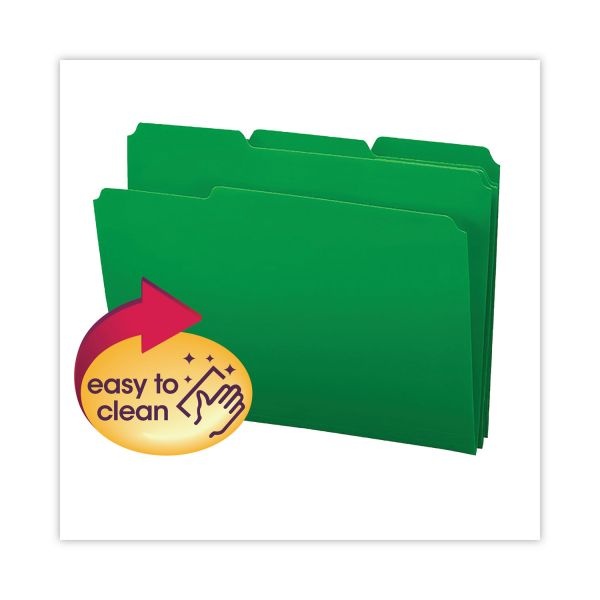 Smead Top Tab Poly Colored File Folders, 1/3-Cut Tabs: Assorted, Letter Size, 0.75" Expansion, Green, 24/Box