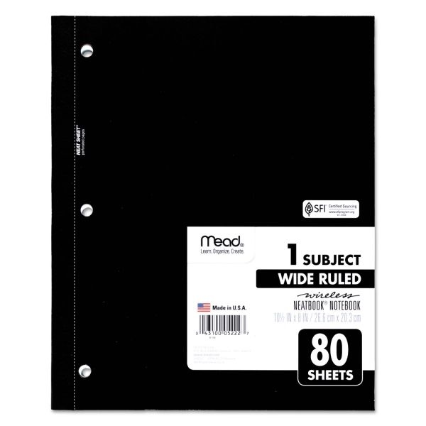 Mead Wireless Neatbook Notebook, 1-Subject, Wide/Legal Rule, Randomly Assorted Cover Color, (80) 10.5 X 8 Sheets