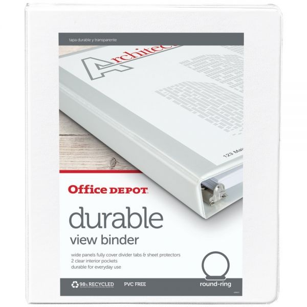 Durable View 3-Ring Binder, 1/2" Round Rings, 49% Recycled, White