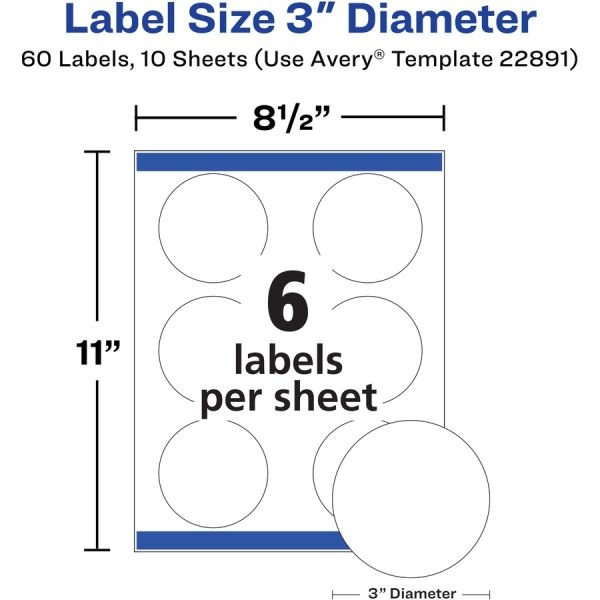 Avery Glossy White Labels, 3" Round, 60 Labels (22891)
