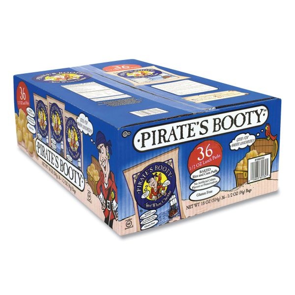 Pirate's Booty Puffs, Aged White Cheddar, 0.5 Oz Bag, 36/Box, Ships In 1-3 Business Days