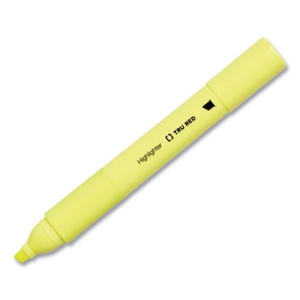 Tru Red Pen Style Chisel Tip Highlighter, Yellow Ink, Chisel Tip, Yellow Barrel, Dozen